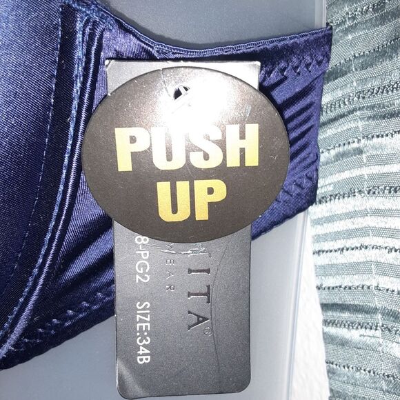 Youmita Shiny Navy 34B Push Up Plunge Bra NWT - Picture 6 of 11